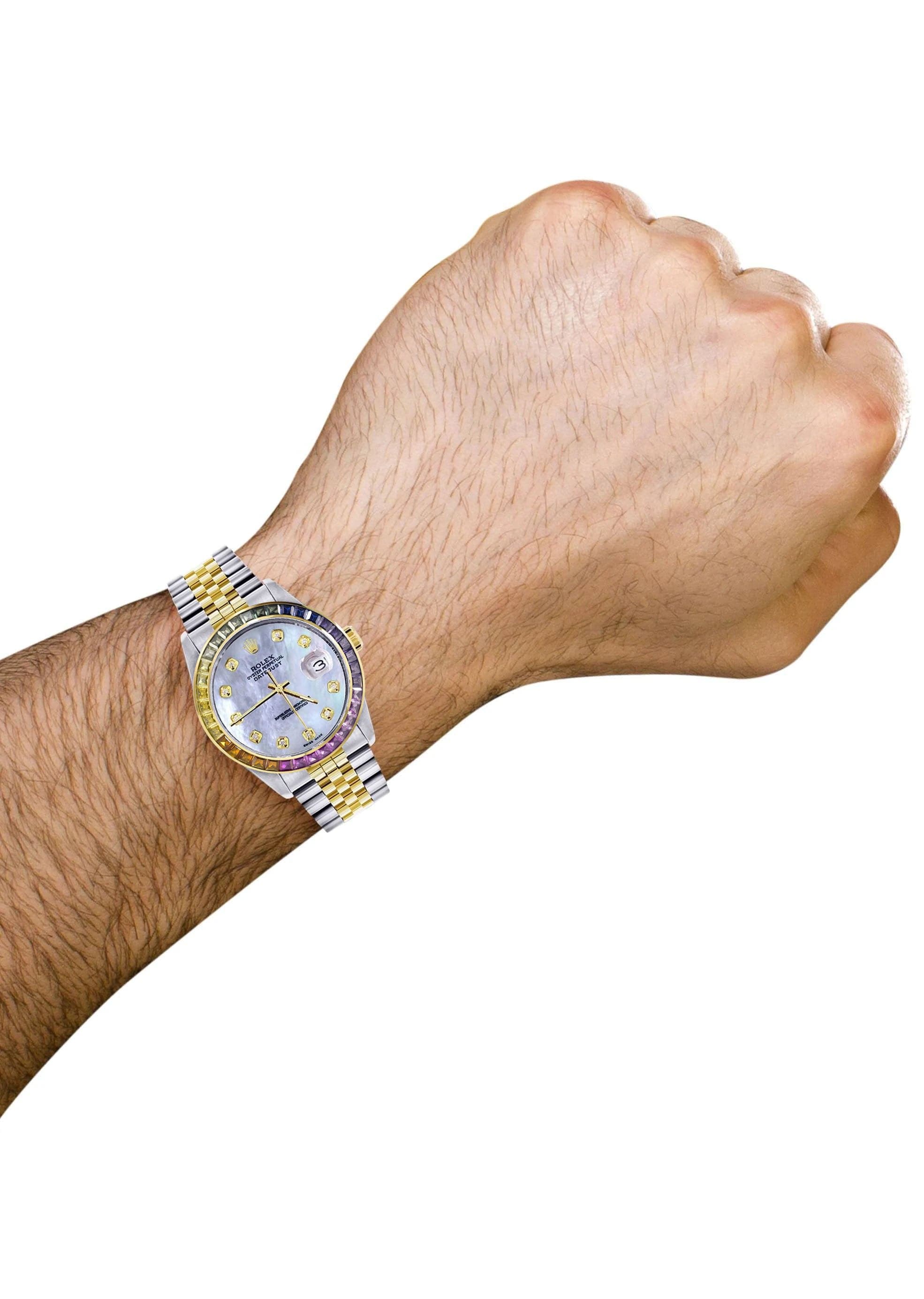 Diamond Gold Rolex Watch For Men 16233 | 36Mm | Rainbow Sapphire Bezel