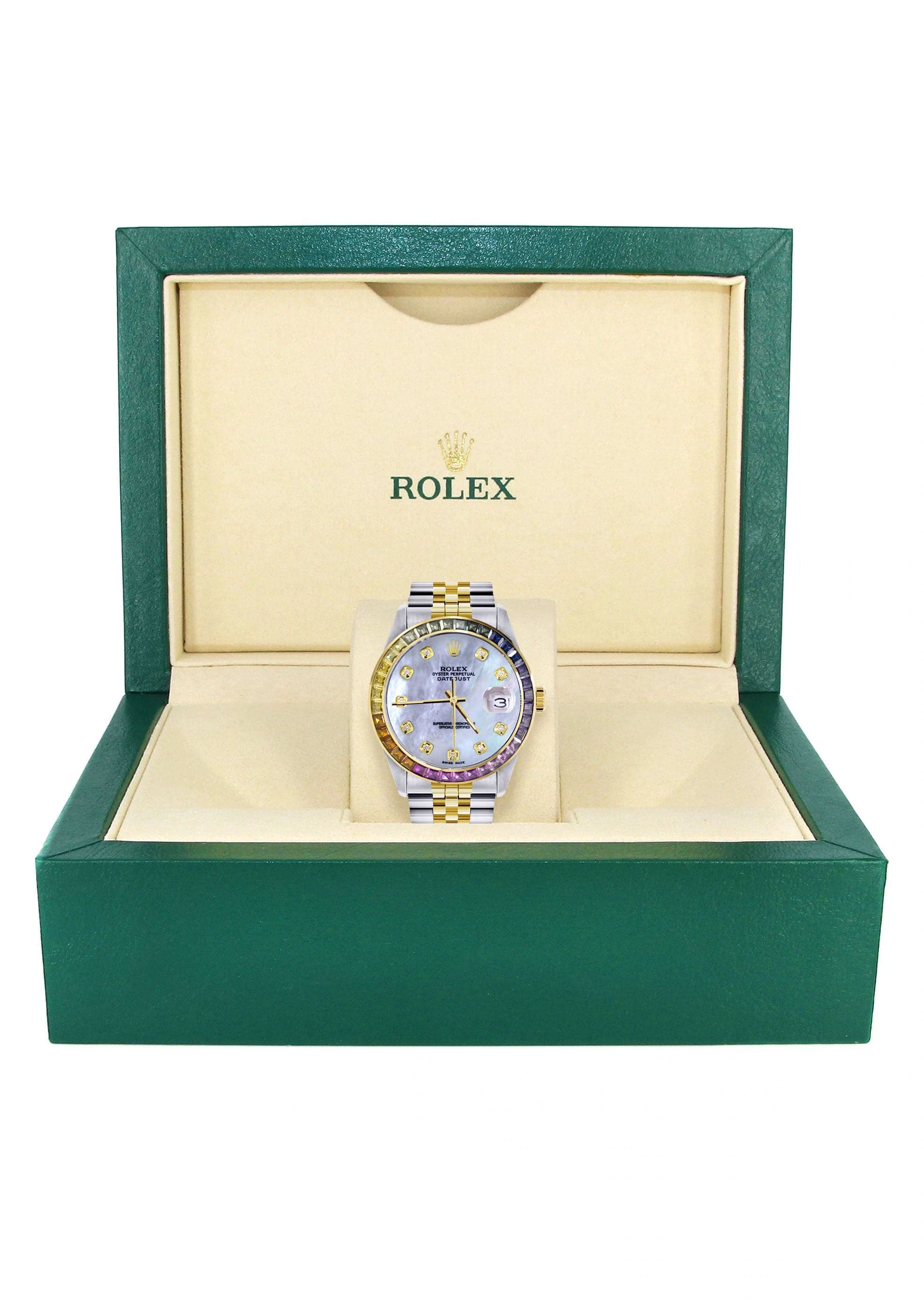 Diamond Gold Rolex Watch For Men 16233 | 36Mm | Rainbow Sapphire Bezel