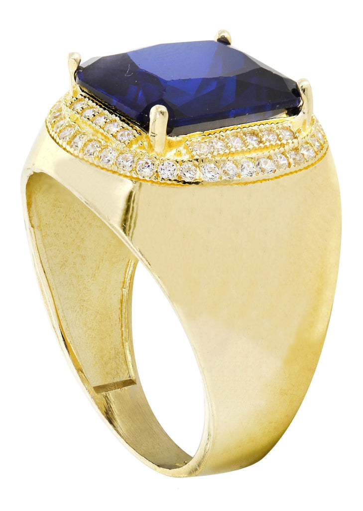 Sapphire & Cz 10K Yellow Gold Mens Ring. | 9 Grams MEN'S RINGS FROST NYC 