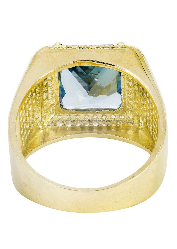 Aqua Marine & Cz 10K Yellow Gold Mens Ring. | 9.2 Grams MEN'S RINGS FROST NYC 