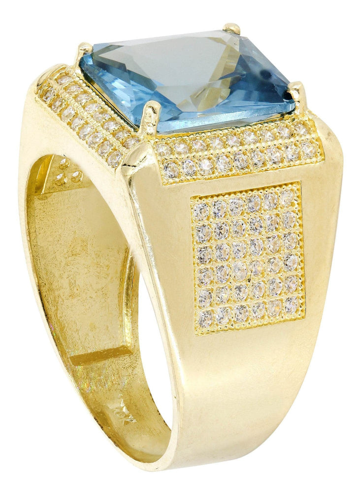 Aqua Marine & Cz 10K Yellow Gold Mens Ring. | 9.2 Grams MEN'S RINGS FROST NYC 