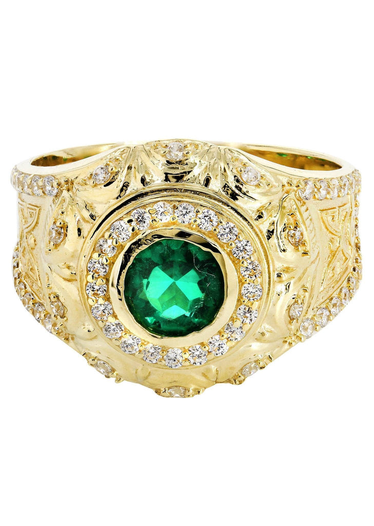 Emerald & Cz 10K Yellow Gold Mens Ring. | 6.6 Grams MEN'S RINGS FROST NYC 