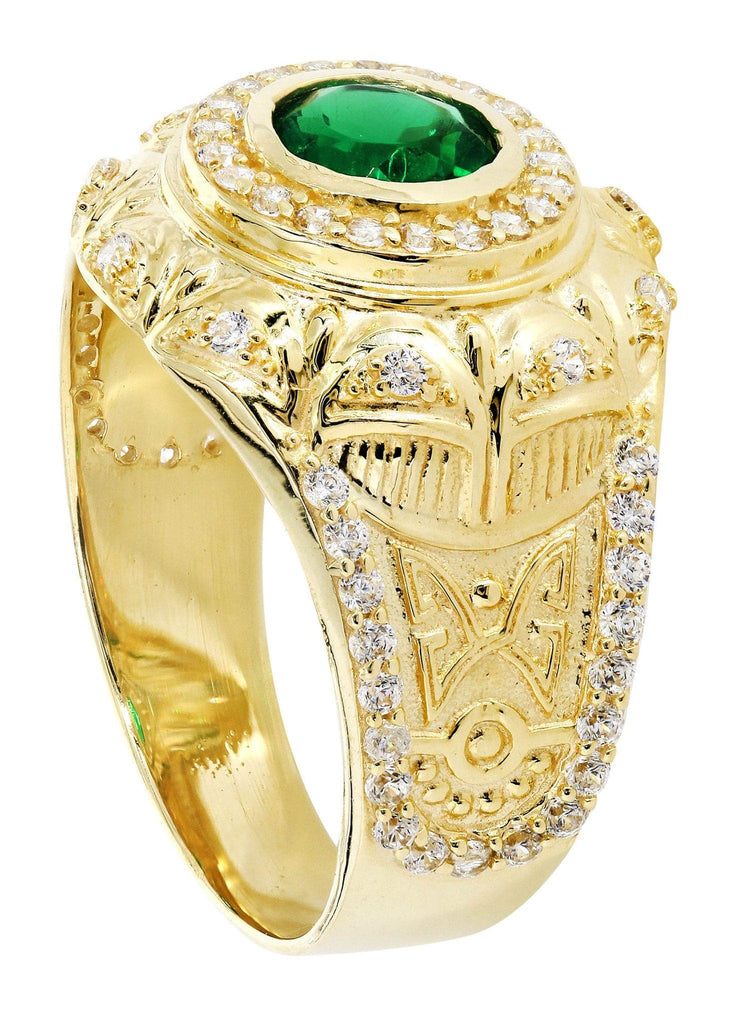 Emerald & Cz 10K Yellow Gold Mens Ring. | 6.6 Grams MEN'S RINGS FROST NYC 