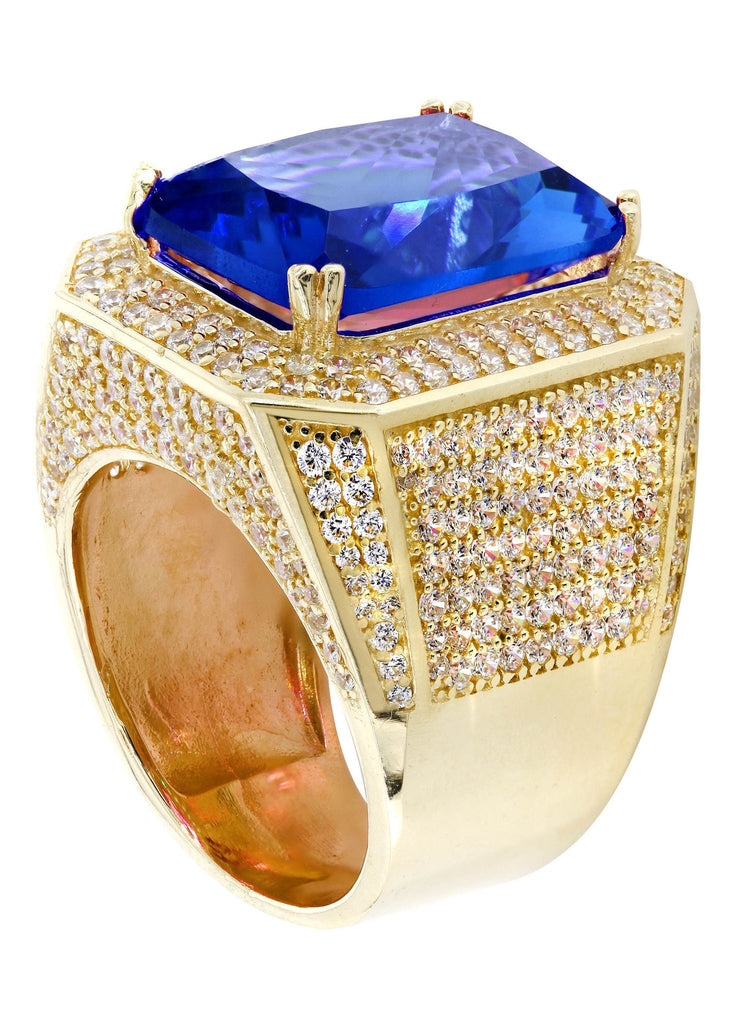Sapphire & Cz 10K Yellow Gold Mens Ring. | 20.7 Grams MEN'S RINGS FROST NYC 