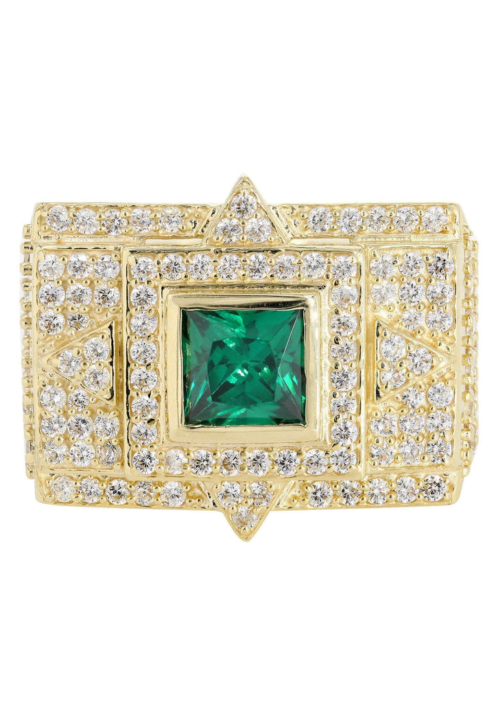 Emerald & Cz 10K Yellow Gold Mens Ring. | 13.3 Grams MEN'S RINGS FROST NYC 