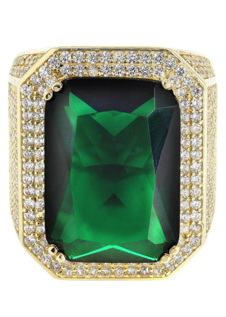 Emerald & Cz 10K Yellow Gold Mens Ring. | 26.5 Grams MEN'S RINGS FROST NYC 