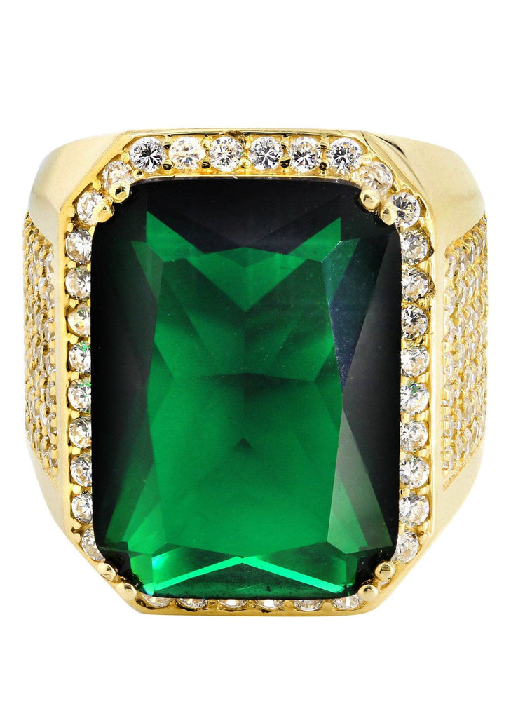 Emerald & Cz 10K Yellow Gold Mens Ring. | 21.1 Grams MEN'S RINGS FROST NYC 