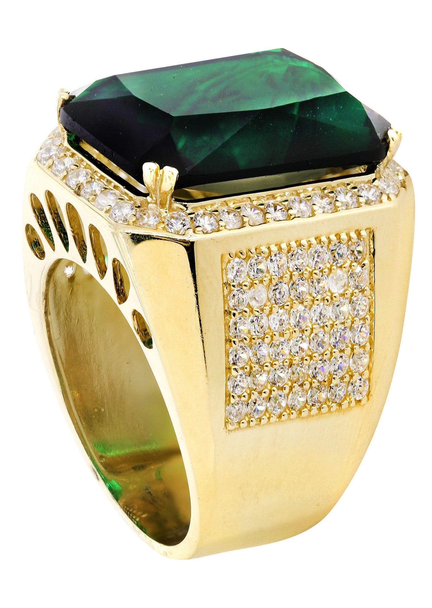 Dazzlingrock 10K Solid Gold Men's Band - Emerald & White Diamond Wedding Ring