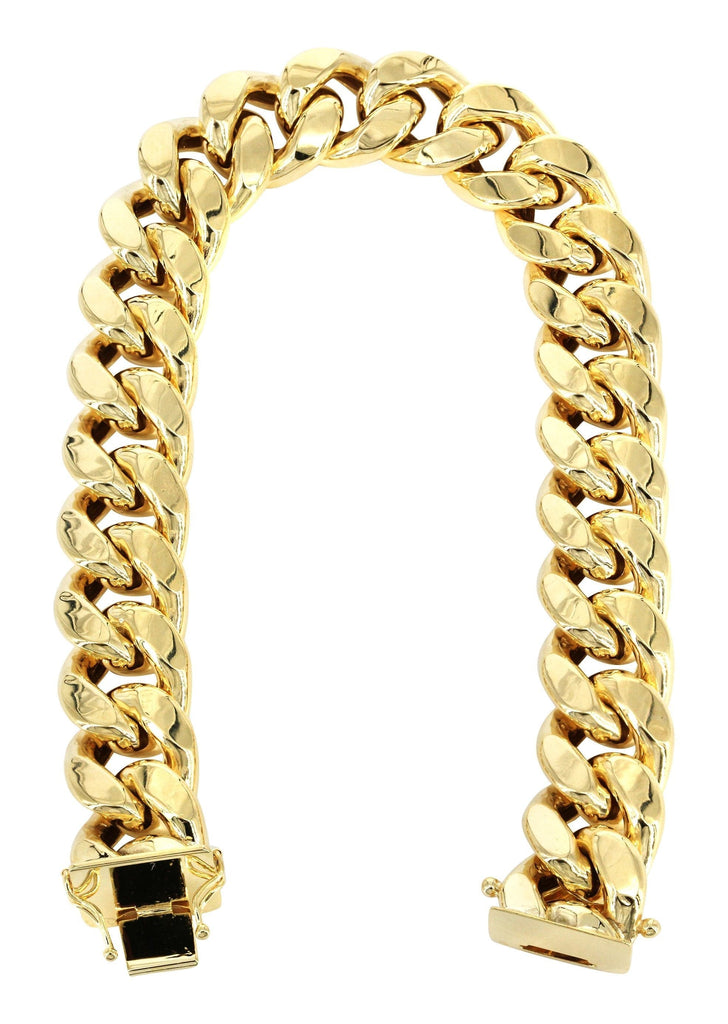 Hollow Mens Miami Cuban Link Bracelet 10K Yellow Gold Men's Gold Bracelets MANUFACTURER 1 
