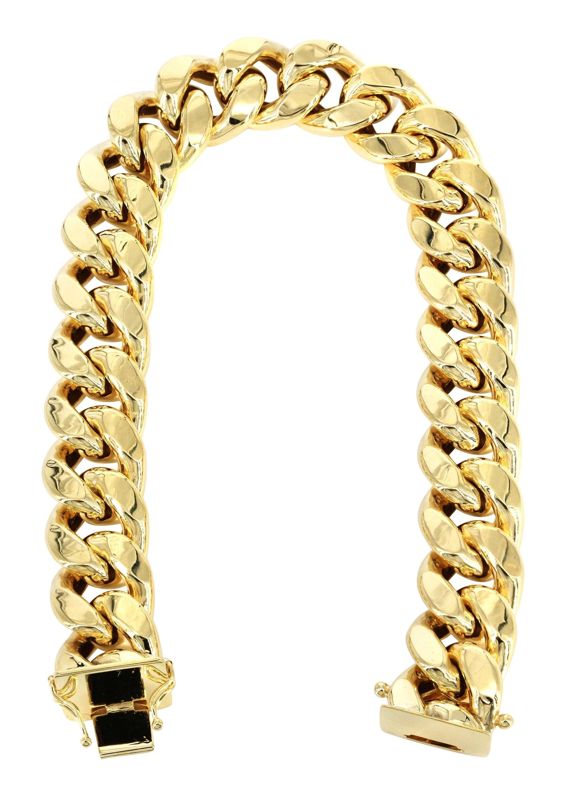 Semi Solid Mens Miami Cuban Link Bracelet 10K/14K Yellow Gold