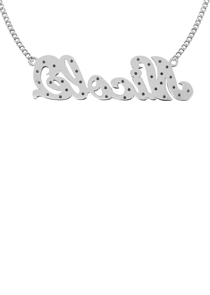 14K Ladies Diamond Cut with Diamonds Name Plate Necklace | Appx. 11.1 Grams Name Plate Manufacturer 16 