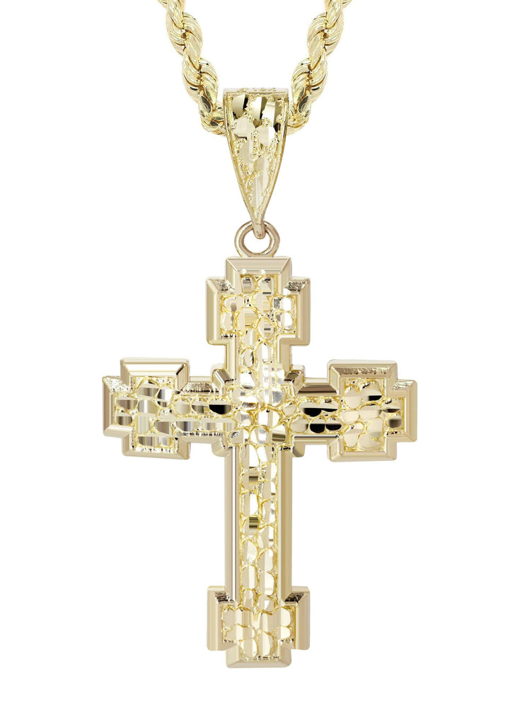 10K Yellow Gold Rope Chain & Nugget Cross Pendant | Appx. 13.5 Grams chain & pendant FrostNYC 