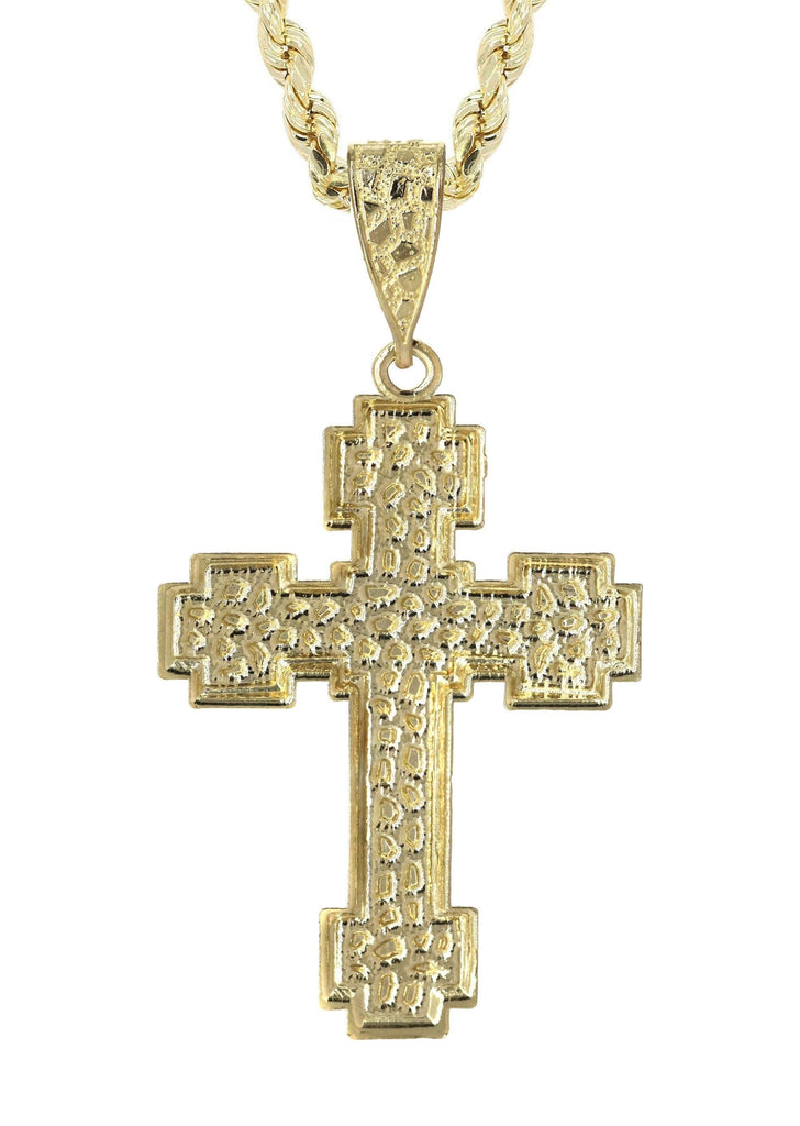 10K Yellow Gold Rope Chain & Nugget Cross Pendant | Appx. 13.5 Grams chain & pendant FrostNYC 