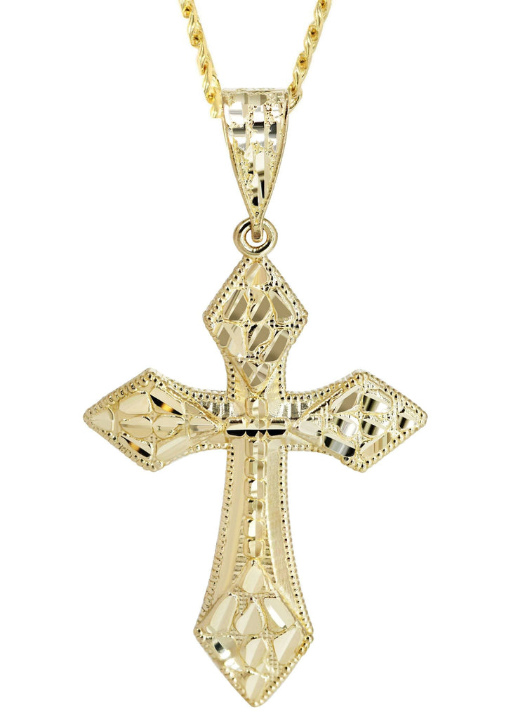 10K Yellow Gold Cuban Chain & Nugget Cross Pendant | Appx. 15.2 Grams chain & pendant FrostNYC 