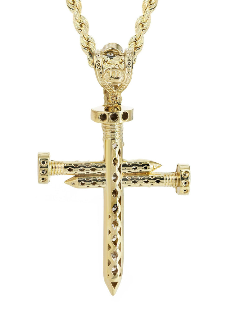 10K Yellow Gold Rope Chain & Cz Cross Pendant | Appx. 14.4 Grams chain & pendant FrostNYC 