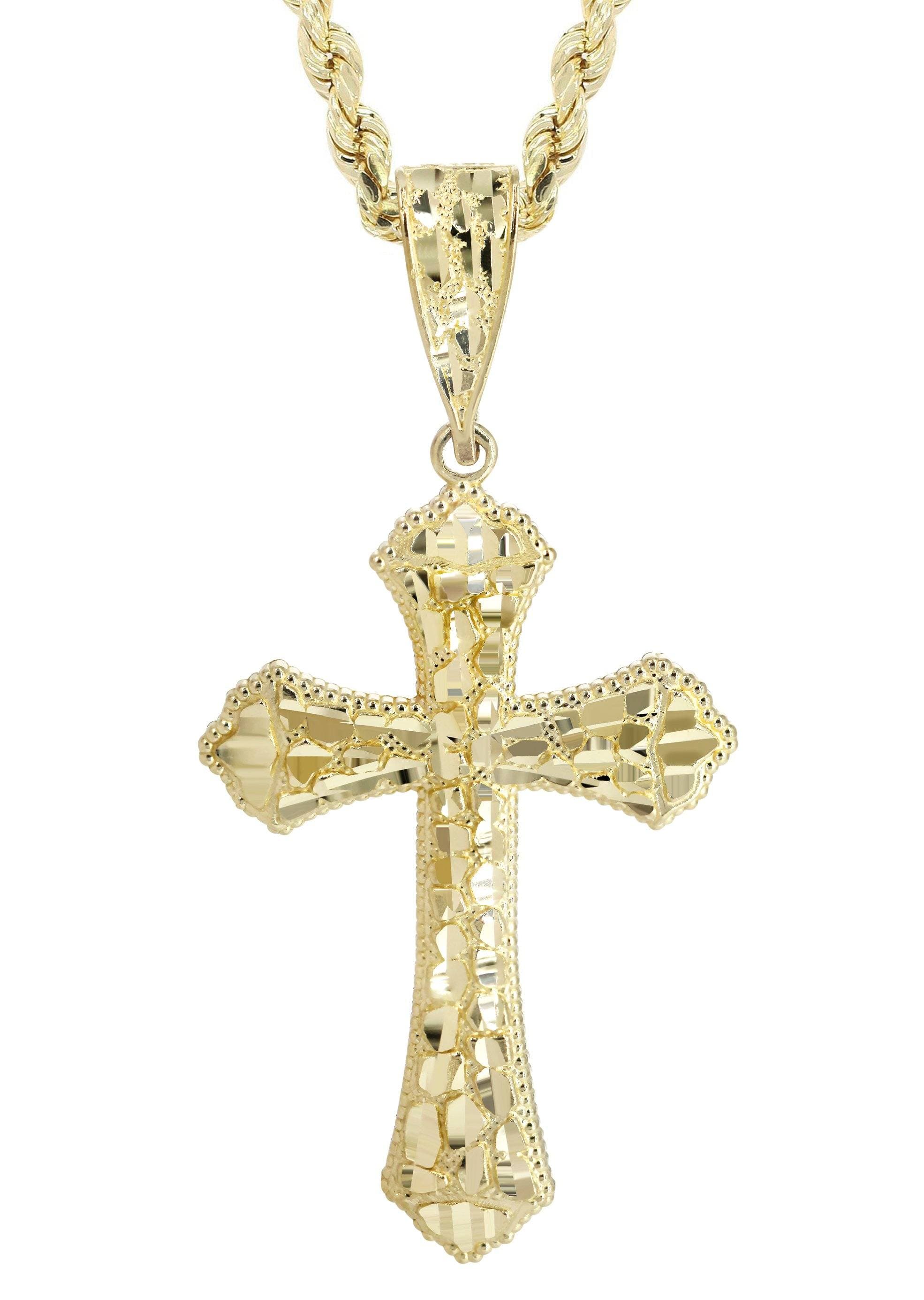 Collana con ciondolo a forma di crocifisso di Gesù in vero oro 14k, con catena cubana Miami da 3 mm, croce gialla e bianca, croce Inri in oro, bicolore - Italia