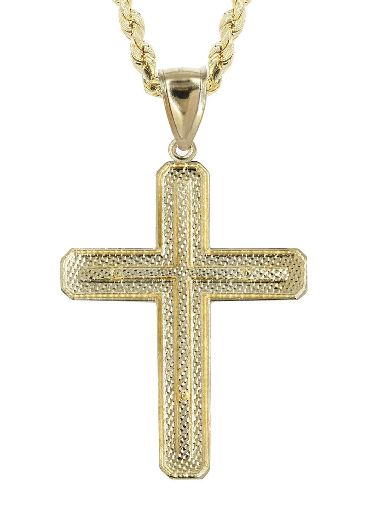 10K Yellow Gold Rope Chain & Diamond Cut Cross Pendant | Appx. 13.4 Grams chain & pendant FrostNYC 