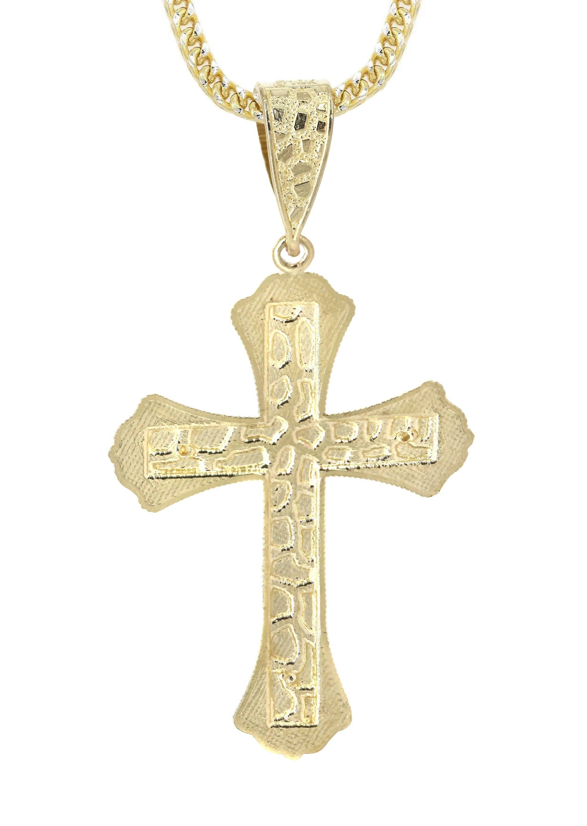 Collier Crucifix en plaqué or 14 carats - Chaîne Figaro 3 mm - France