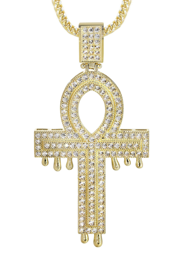 10K Yellow Gold Franco Chain & Cz Melting Ankh Pendant | Appx. 15.7 Grams chain & pendant FrostNYC 
