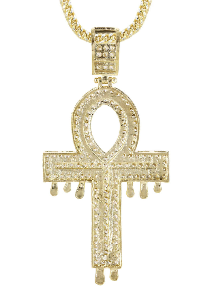 10K Yellow Gold Franco Chain & Cz Melting Ankh Pendant | Appx. 15.7 Grams chain & pendant FrostNYC 