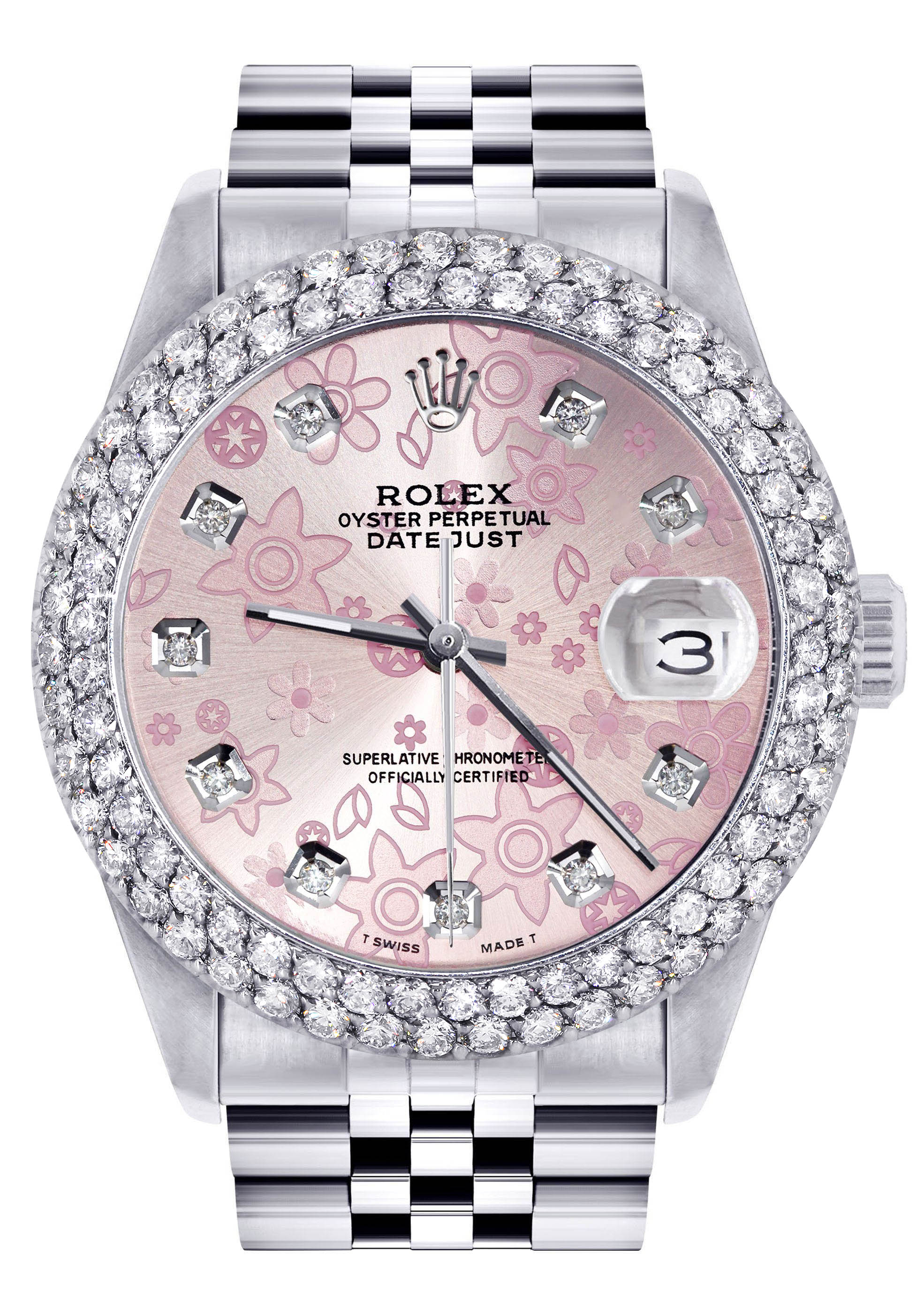 Womens Rolex Datejust Watch 16200 36Mm Pink Flower Dial Two Row