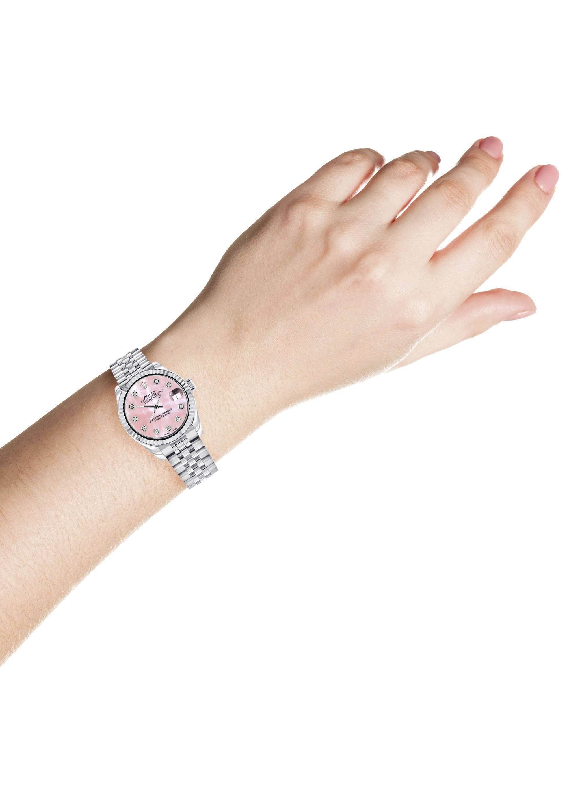 Diamond Rolex Watch | 68274 | Fluted Bezel | 31MM | Pink Mother of Pea