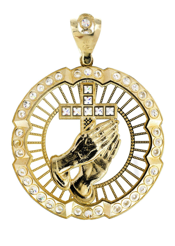 Big Praying Hands & Cz 10K Yellow Gold Pendant. | 16.9 Grams MEN'S PENDANTS FROST NYC 