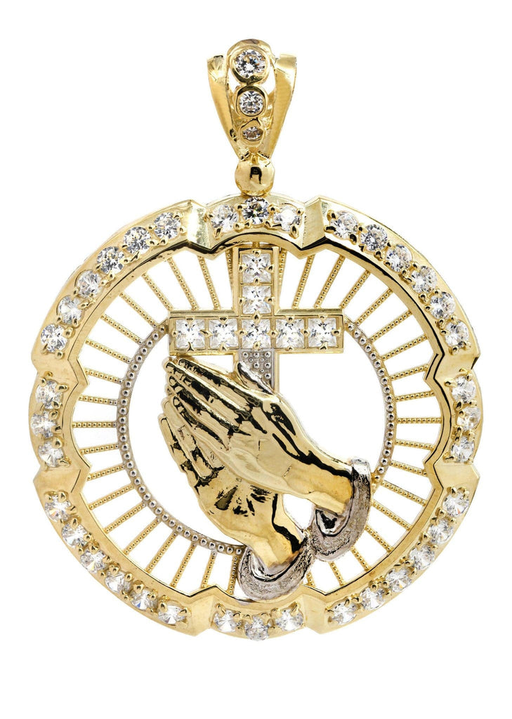 Big Praying Hands & Cz 10K Yellow Gold Pendant. | 16.9 Grams MEN'S PENDANTS FROST NYC 