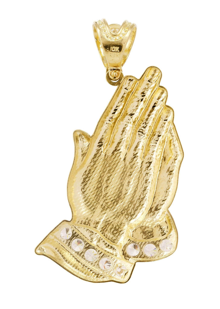 Big Praying Hands & Cz 10K Yellow Gold Pendant. | 16.2 Grams MEN'S PENDANTS FROST NYC 