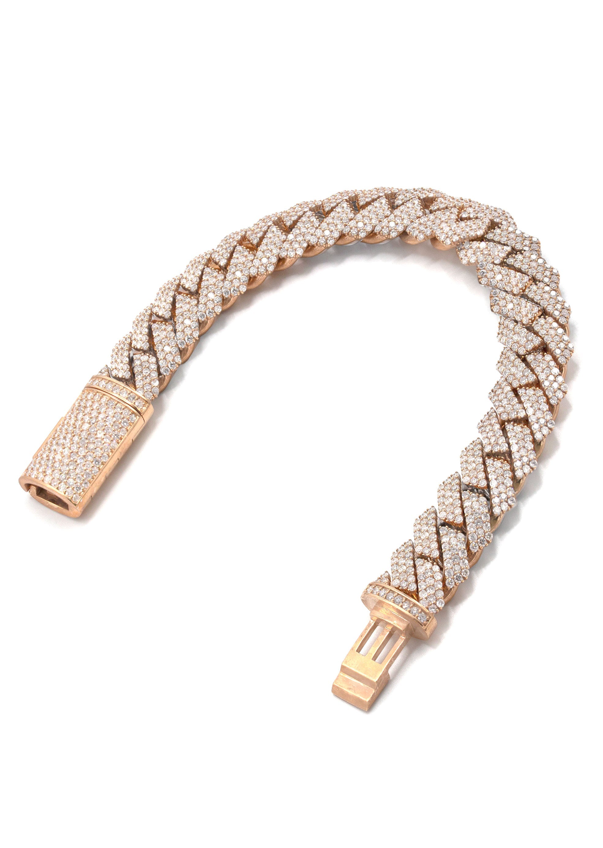 Iced Out Diamond Prong Cuban Link Rose Gold Bracelet 10K/14K