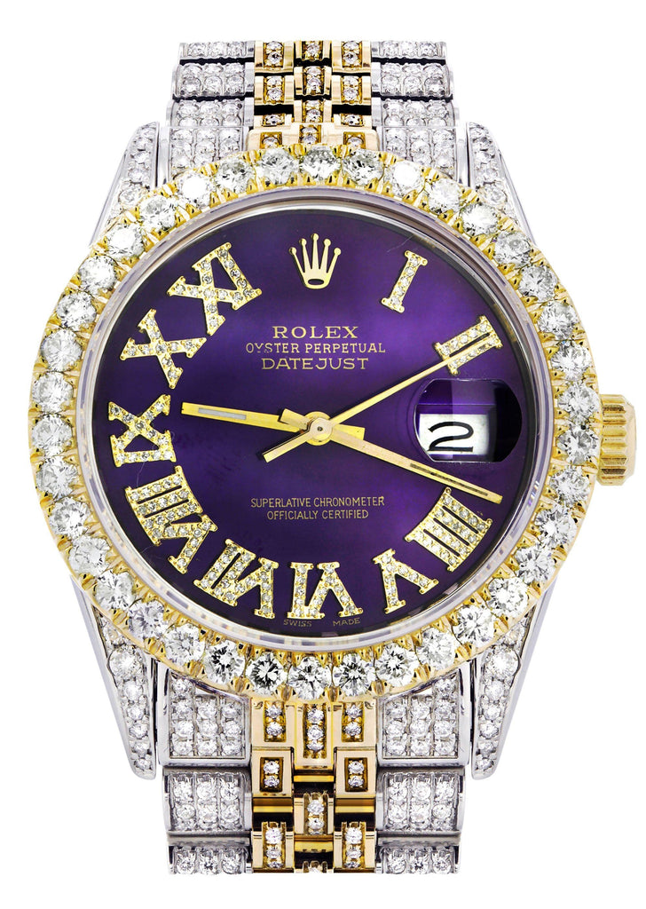 Iced Out Rolex Datejust 36 MM | Two Tone | 10 Carats of Diamonds | Purple Roman Diamond Dial CUSTOM ROLEX FrostNYC 