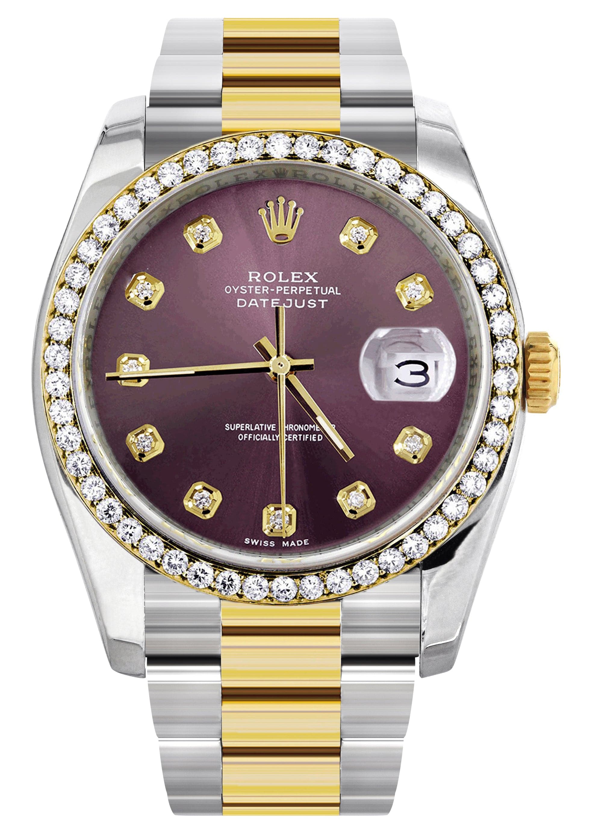 116233 | Diamond Gold Rolex Watch For Men | 36Mm | Purple 