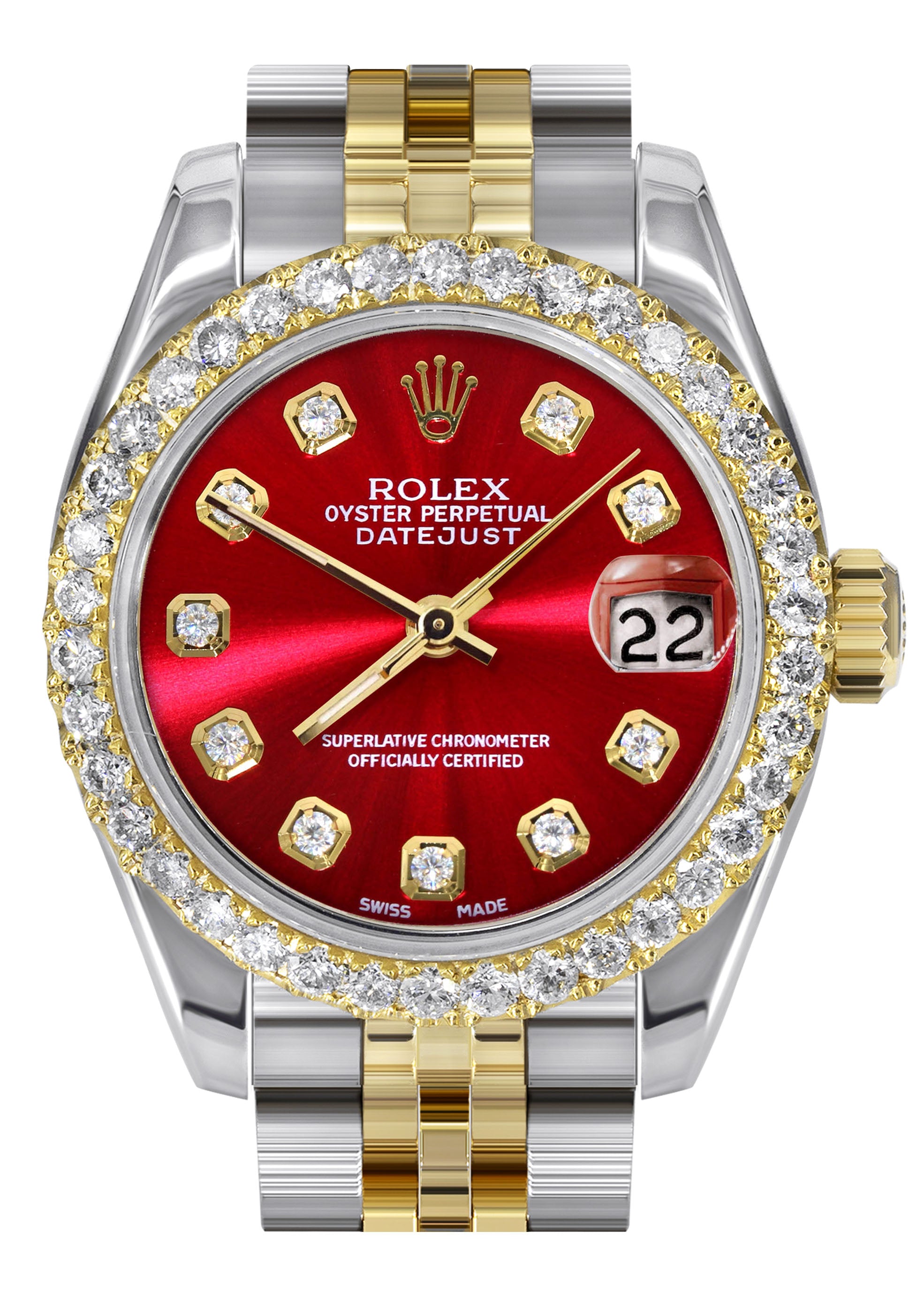 Womens Diamond Gold Hidden Clasp Rolex Watch | 1 Carat Bezel | 26Mm |