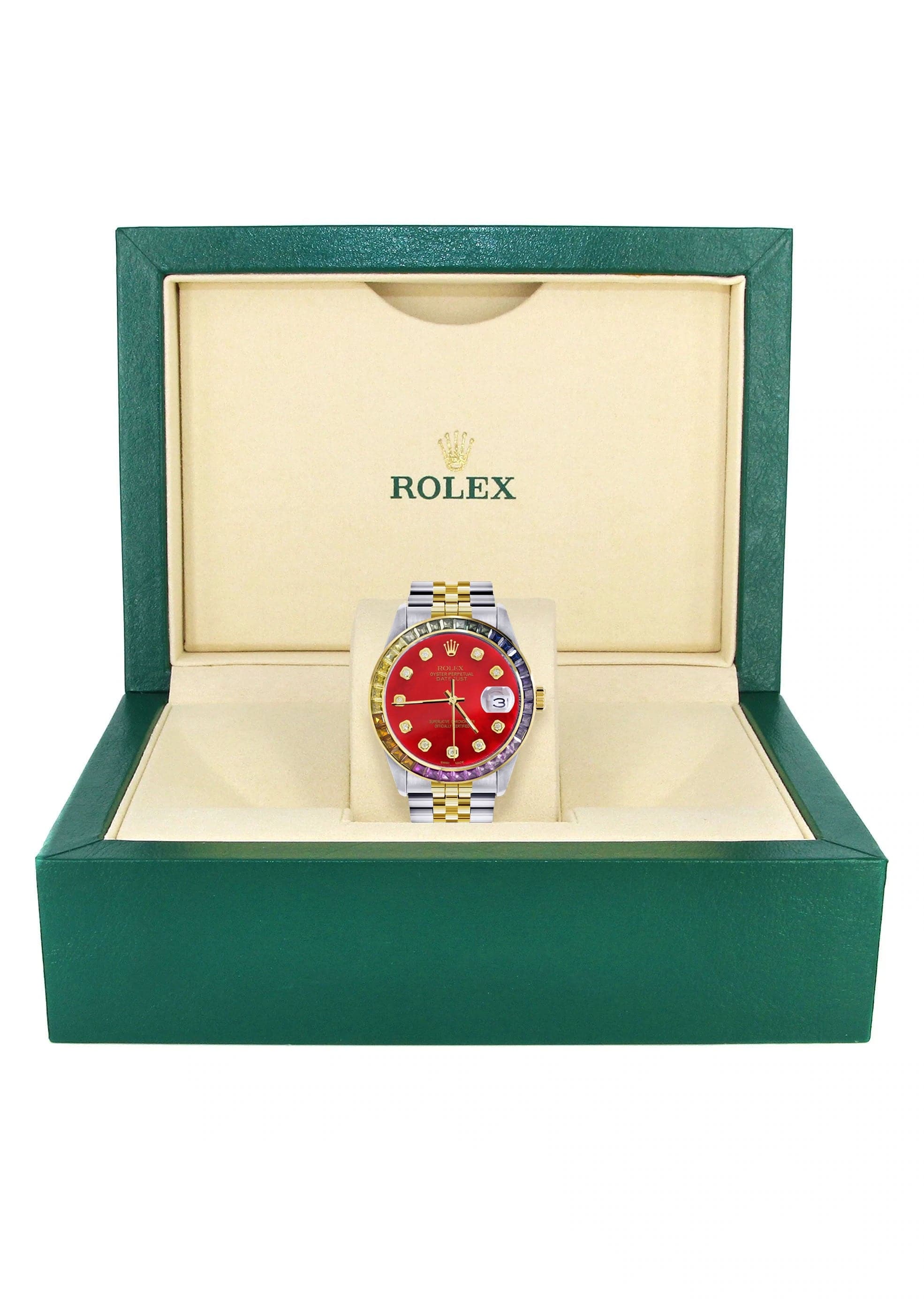 ROLEX レッドボックス Diamond Gold Rolex Watch For Men 16233 | 36Mm | Rainbow Sapphire Bezel