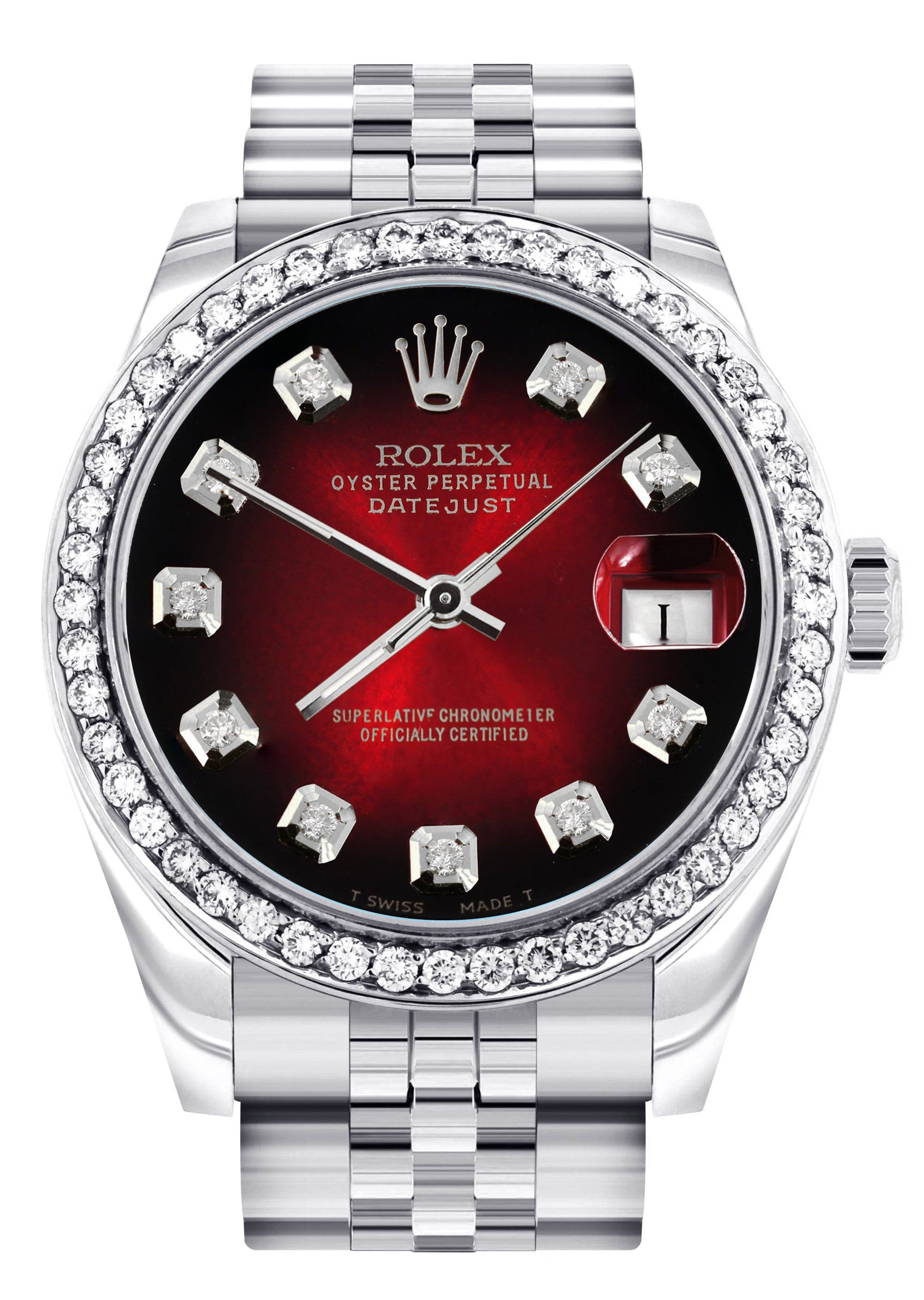 Women\'s Red Dial Diamond Silver Stainless Steel Waterproof Elegant Luxury Watch Ruby Numeral Dial Diamond Simulant Watch - Silver – Adamans main image 2