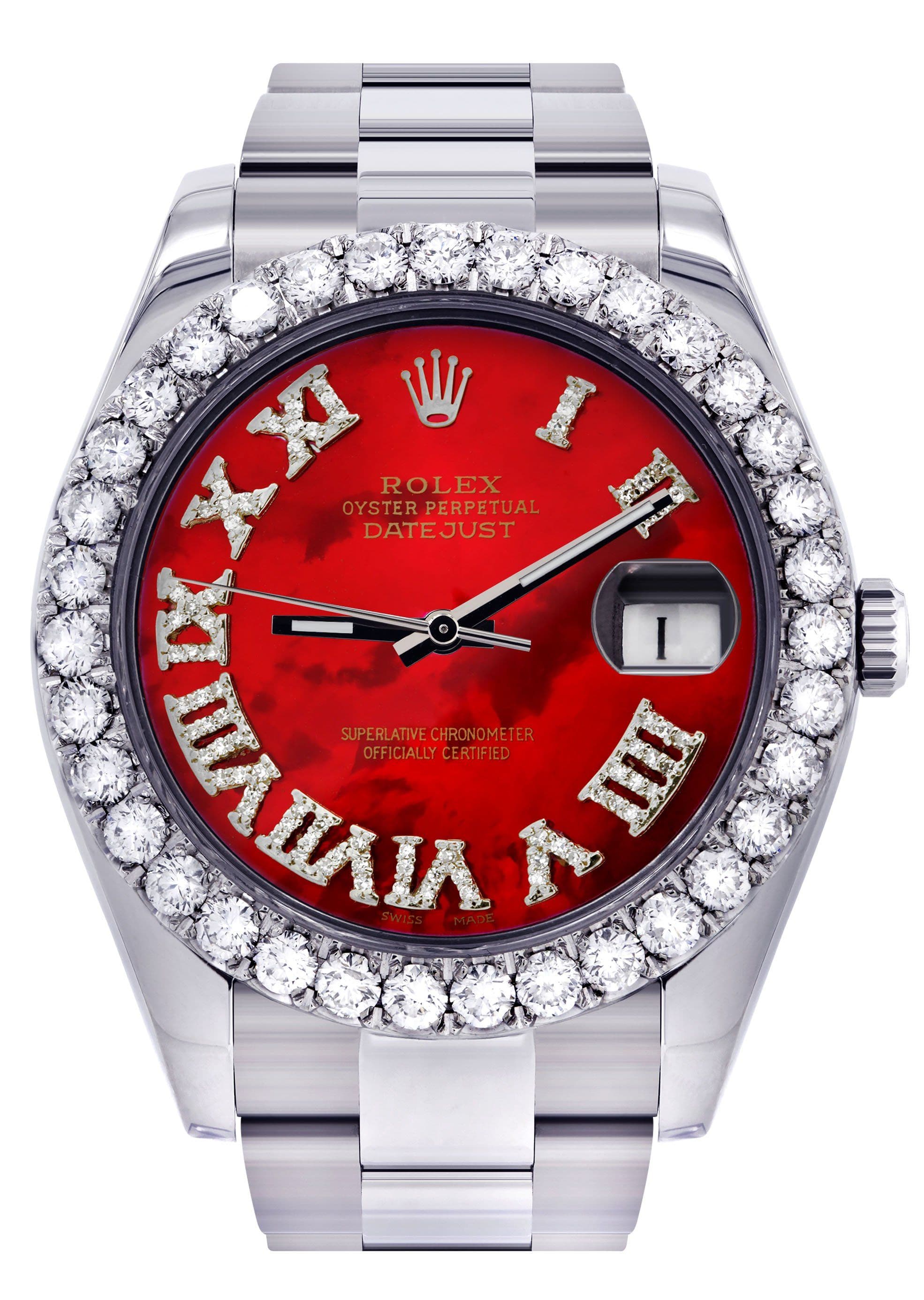 Rolex Datejust II Watch 41 MM Custom Red Pearl Roman Dial Oyster
