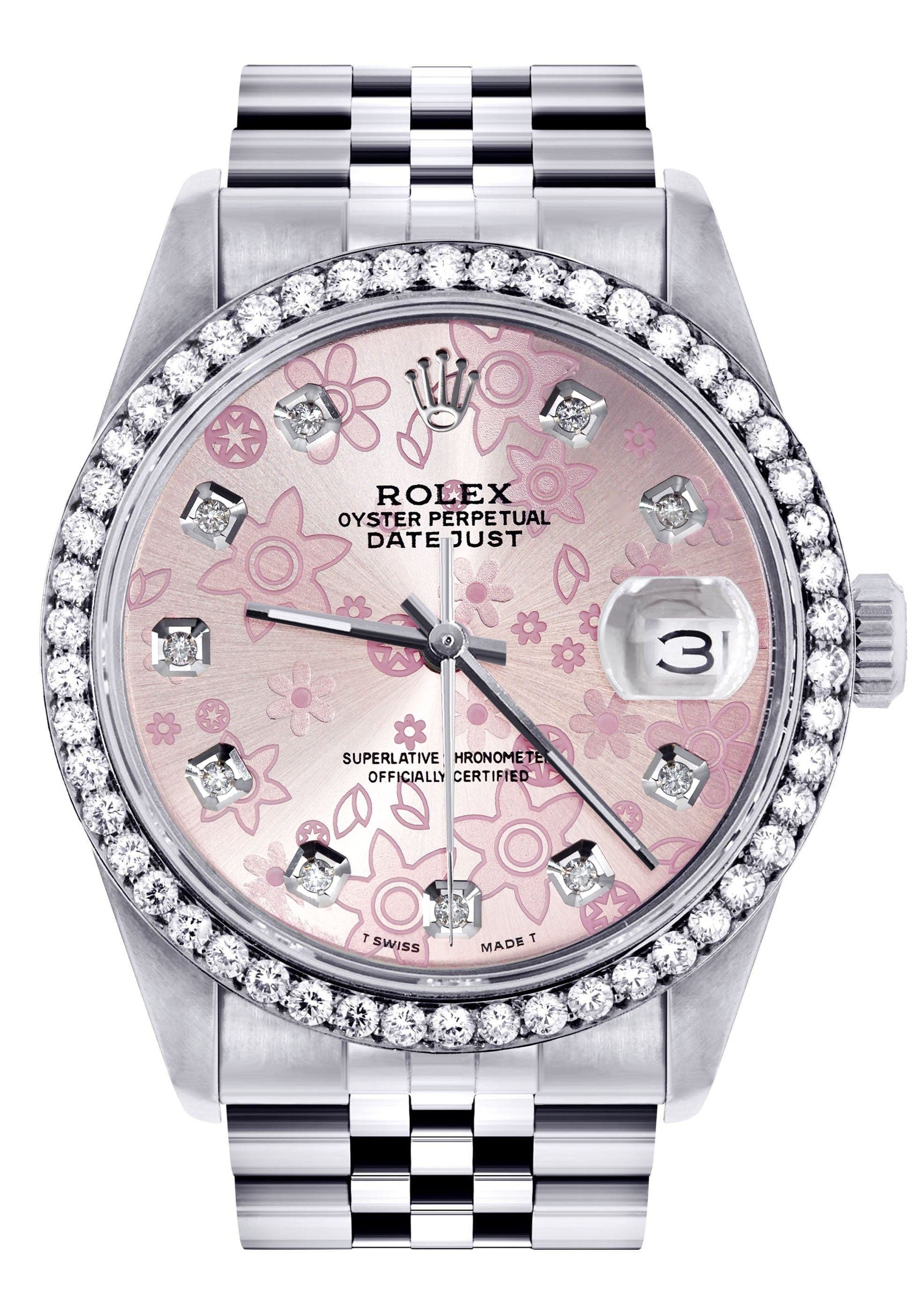 Diamond Mens Rolex Datejust Watch 16200 36MM Pink Flower Diamond D