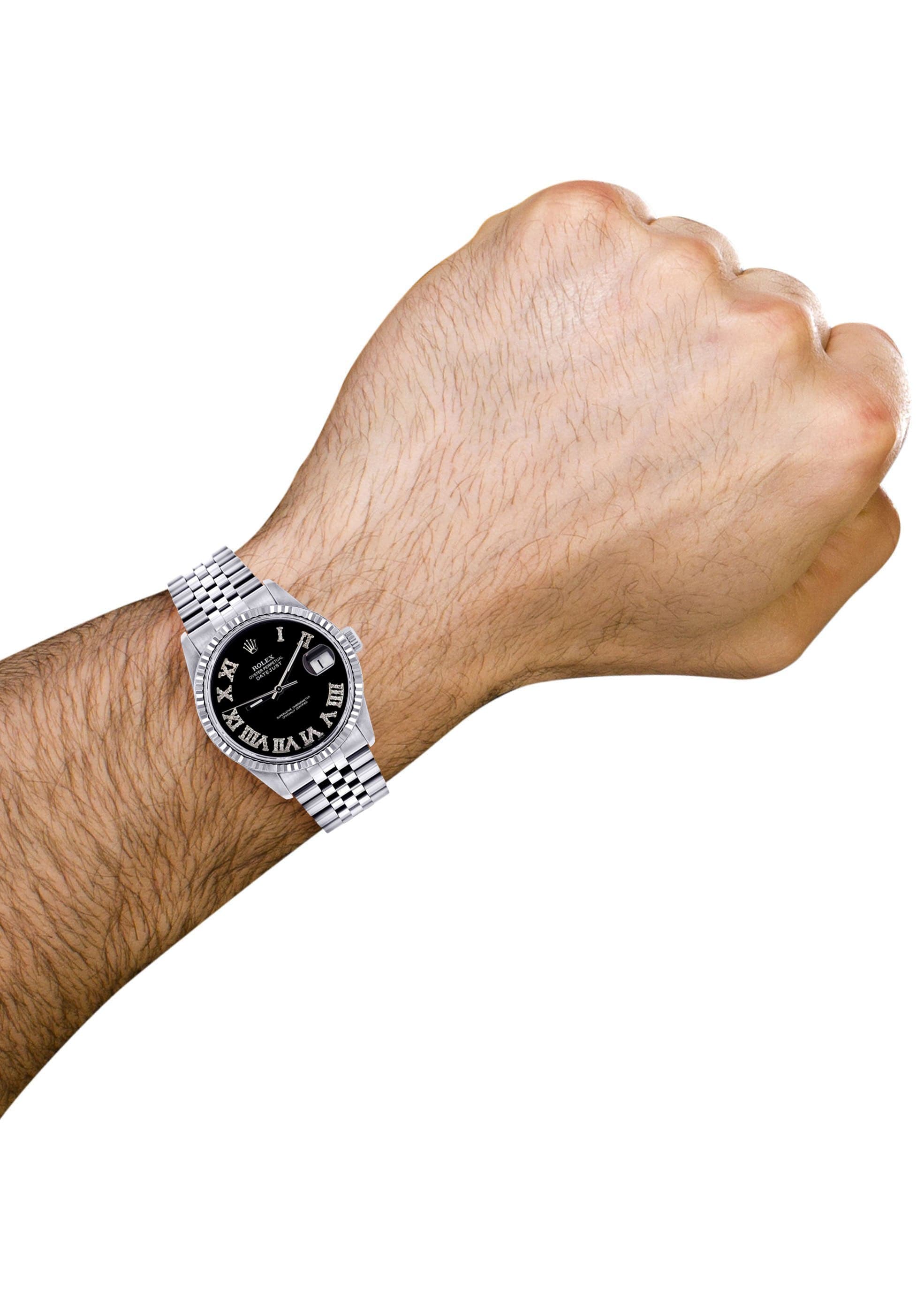 Mens Rolex Datejust Watch 16200 | Fluted Bezel | 36Mm | Black Roman Nu