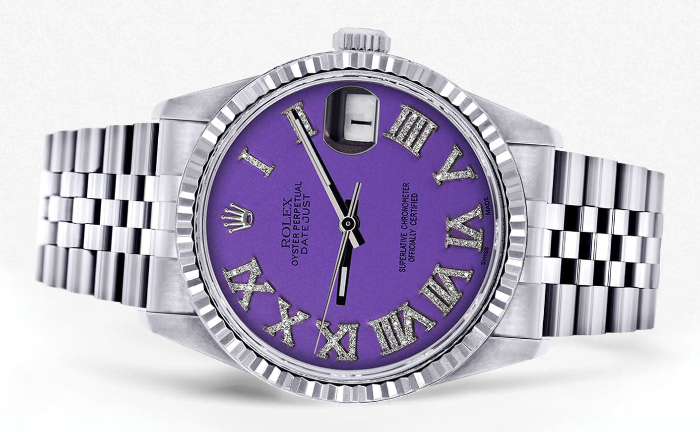 Mens Rolex Datejust Watch 16200 | Fluted Bezel | 36Mm | Purple Roman N
