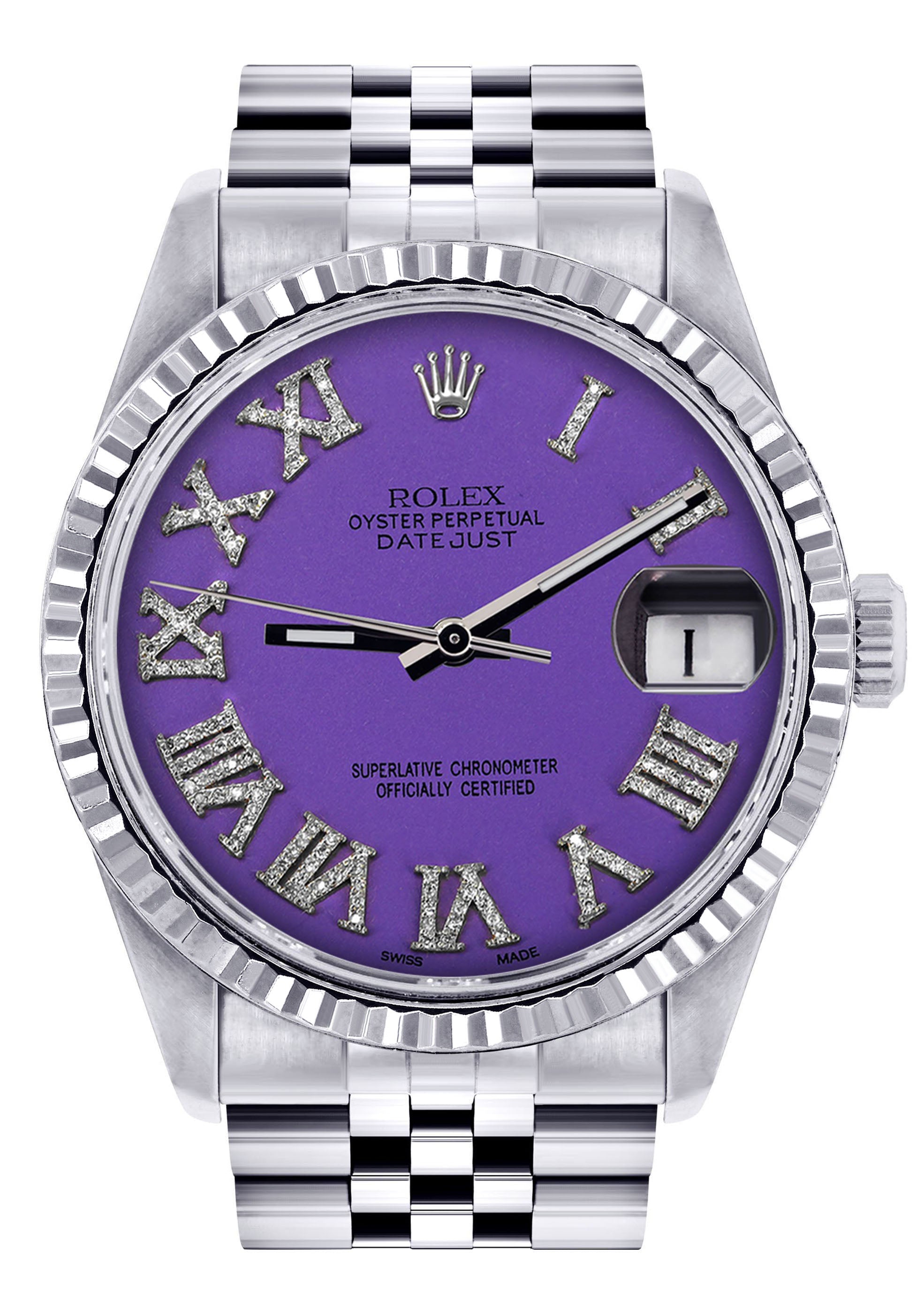 Womens Rolex Datejust Watch 16200 36Mm Purple Roman Numeral Dial