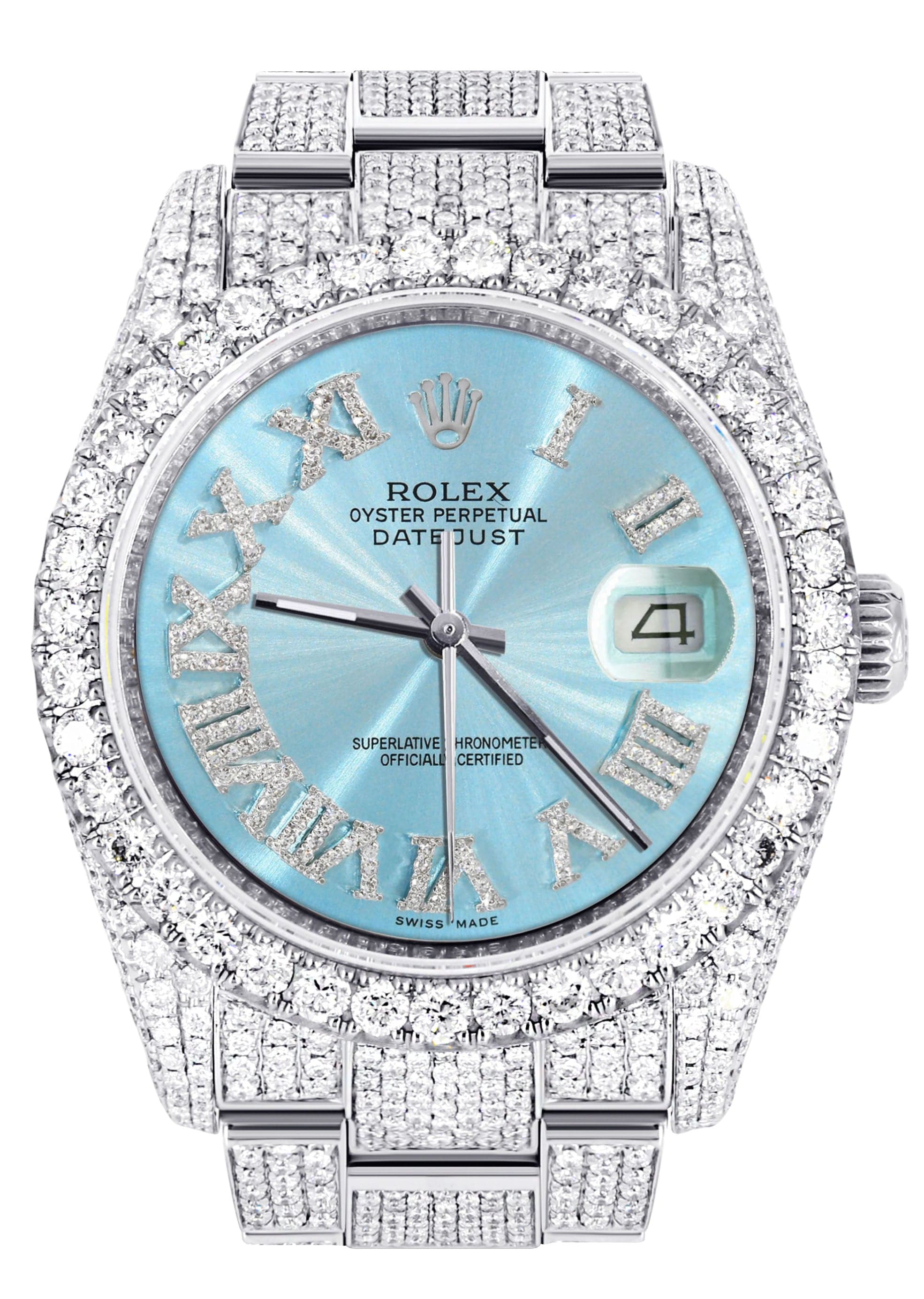 Blue Iced Out Rolex Iced Out Rolex Datejust 36 MM Stainless Steel