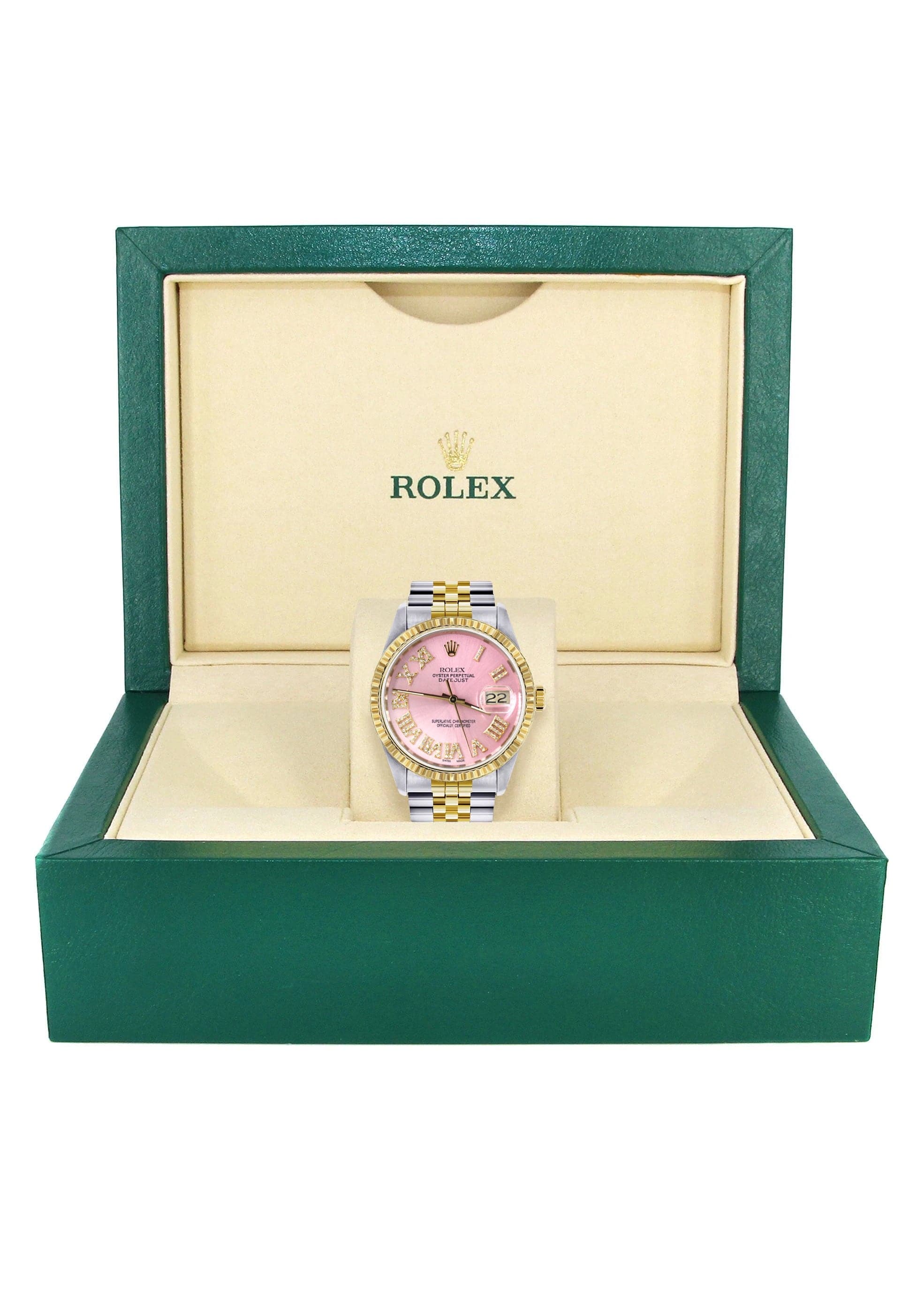 Mens Rolex Datejust Watch 16233 Two Tone | 36Mm | Pink Roman Dial | Ju