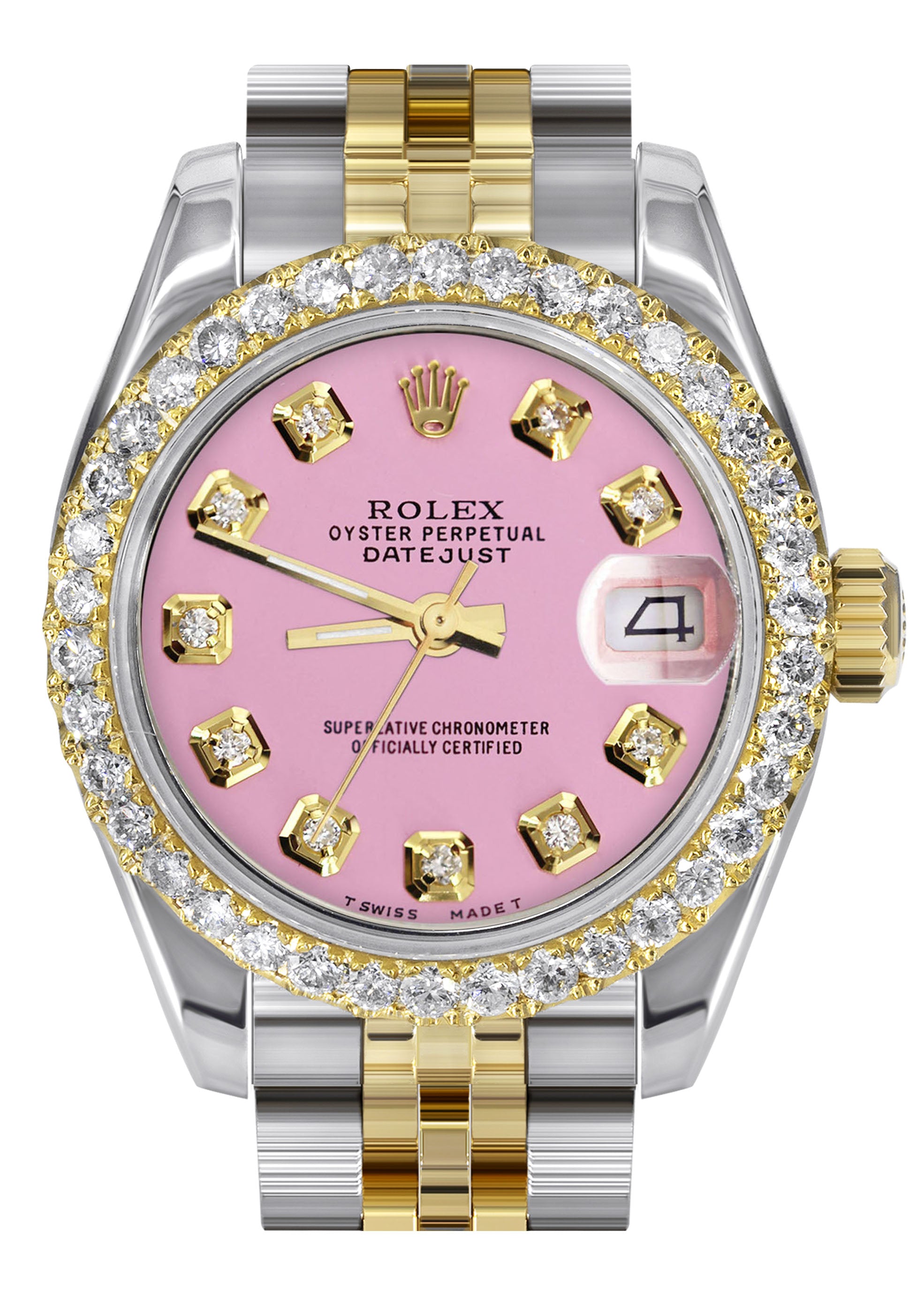 Womens Diamond Gold Hidden Clasp Rolex Watch | 1 Carat Bezel | 26Mm |