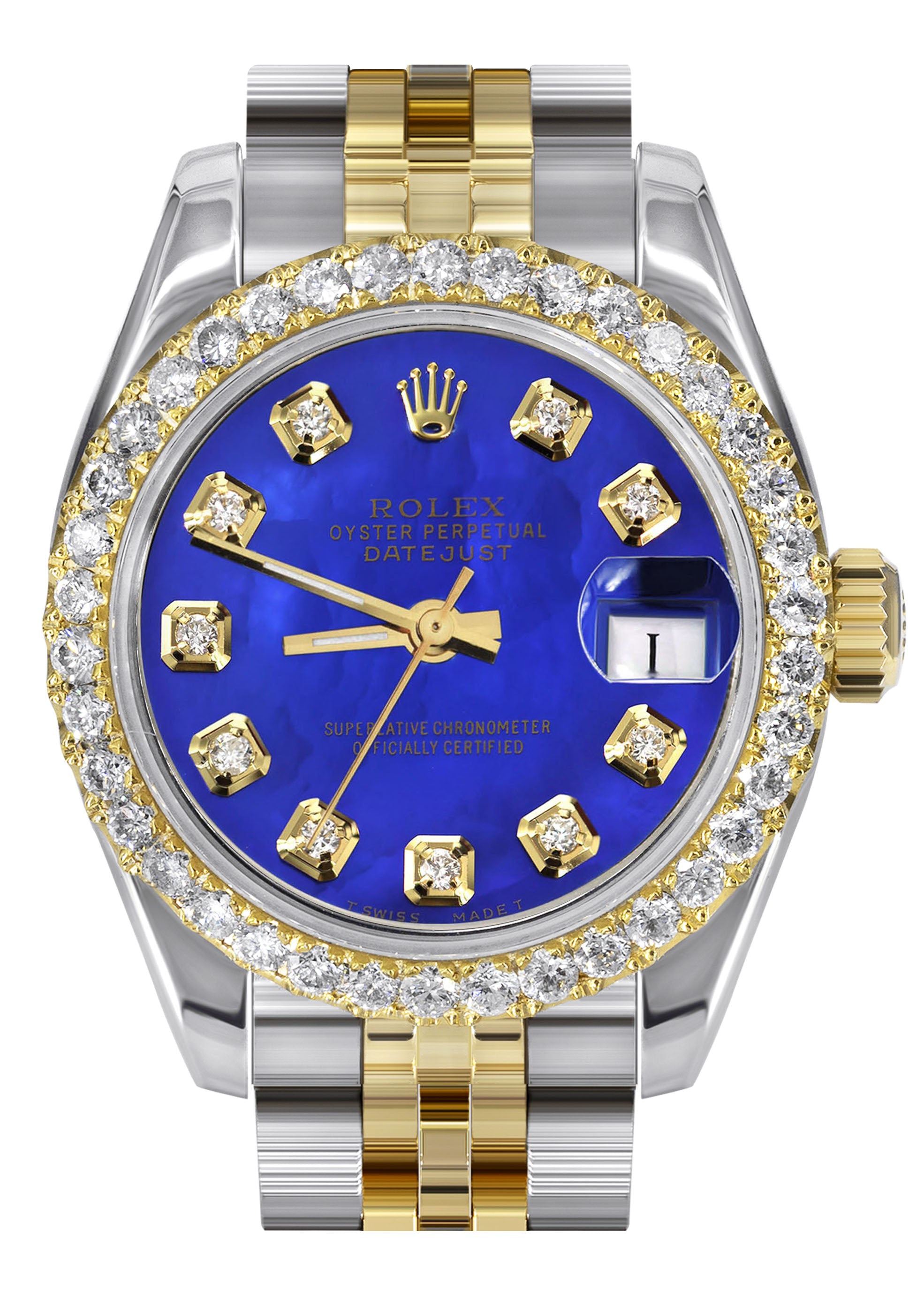 Womens Diamond Gold Hidden Clasp Rolex Watch | 1 Carat Bezel | 26Mm |