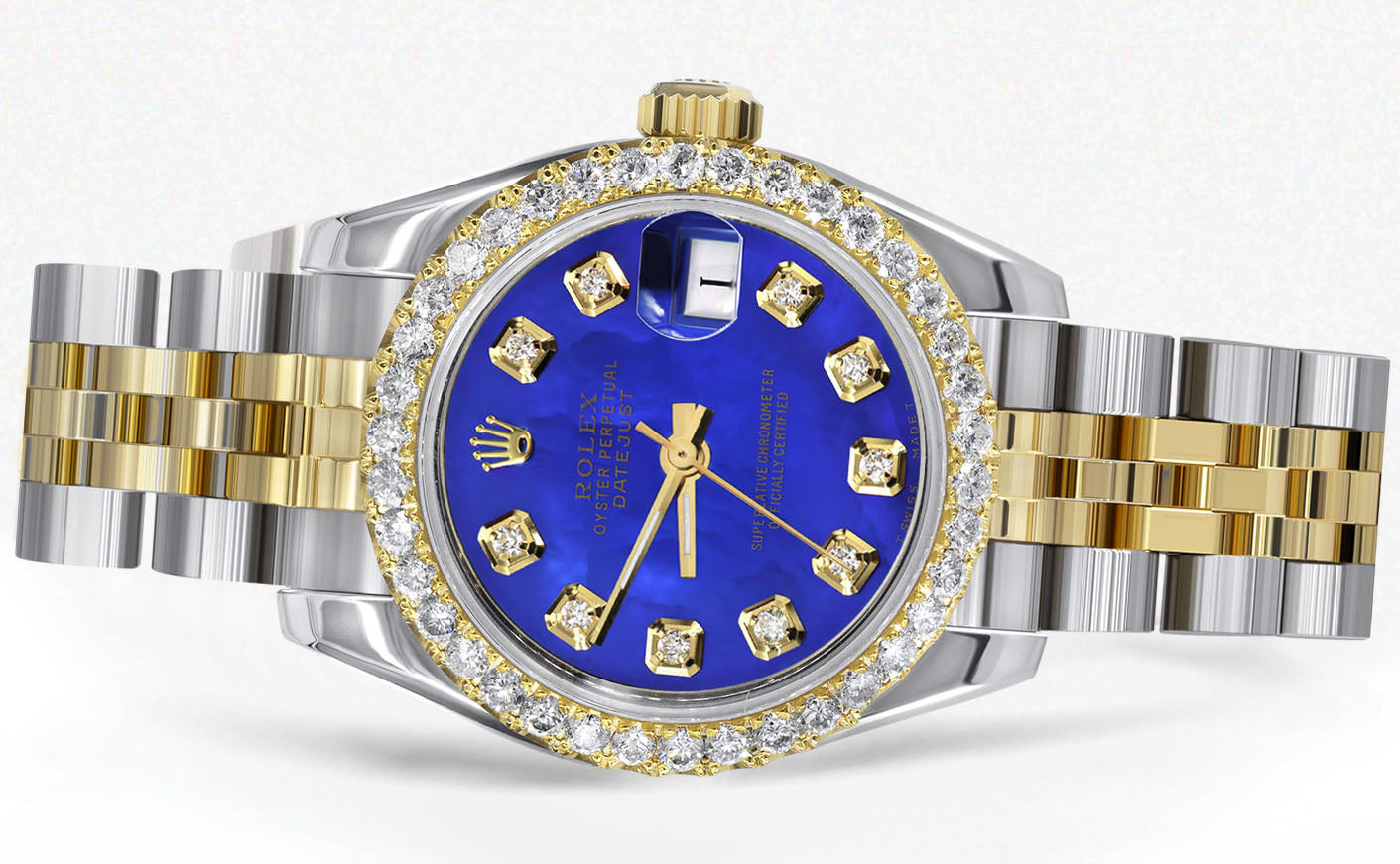 Womens Diamond Gold Hidden Clasp Rolex Watch | 1 Carat Bezel | 26Mm |