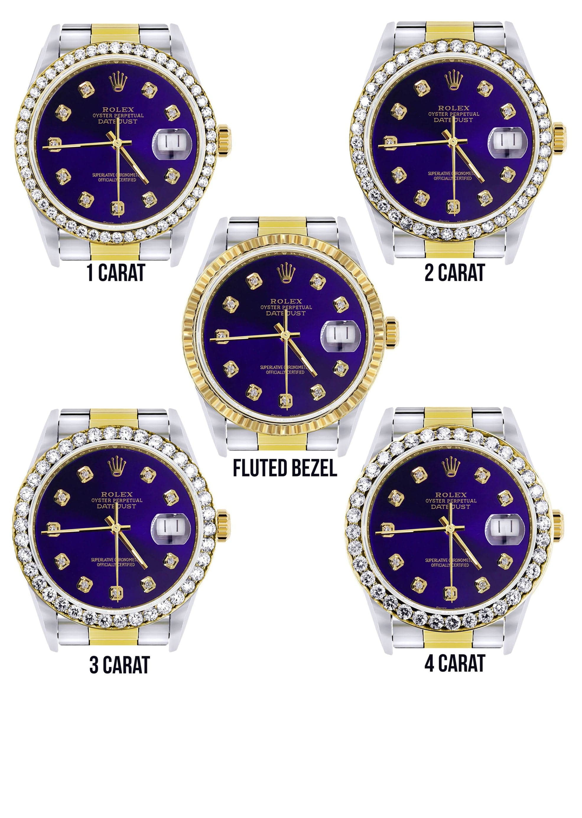 Diamond Gold Rolex Watch For Men 16233 36Mm Royal Blue Dial Oyst