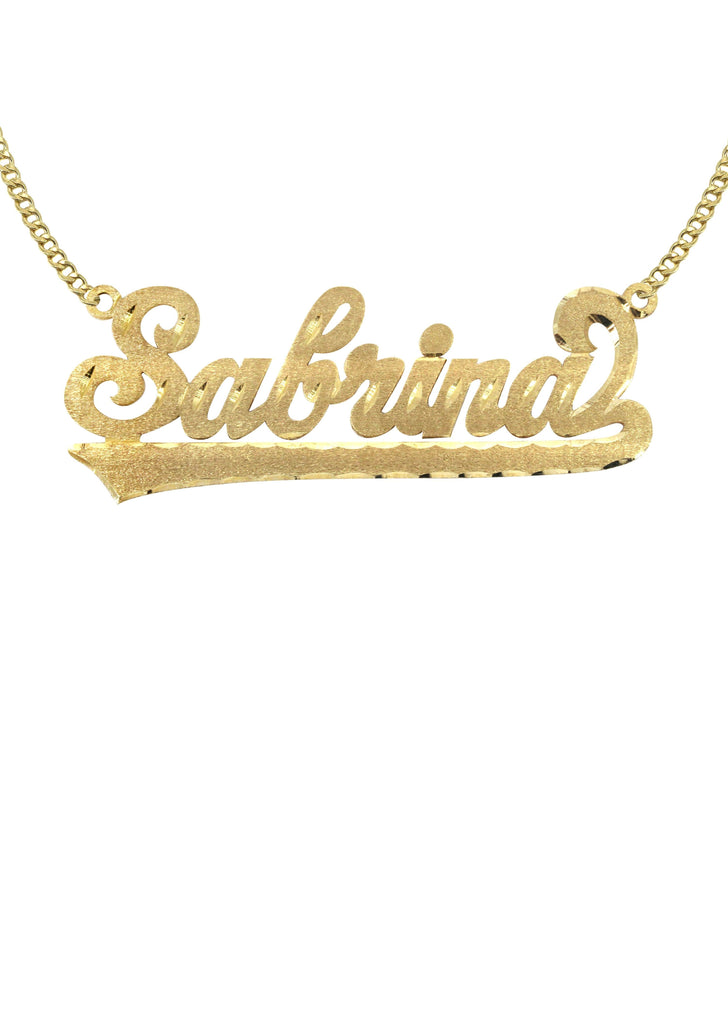 14K Ladies Old School Text Diamond Cut Name Plate Necklace | Appx. 7.9 Grams Name Plate Manufacturer 16 