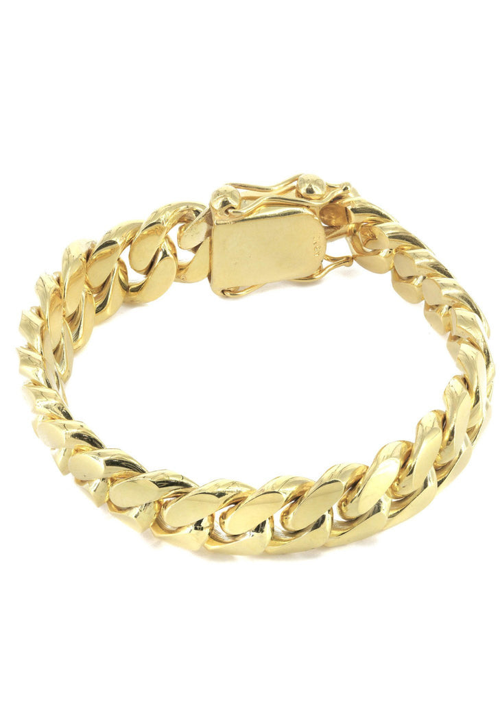 Solid Mens Miami Cuban Link Bracelet 10K Yellow Gold Men's Gold Bracelets FROST NYC 