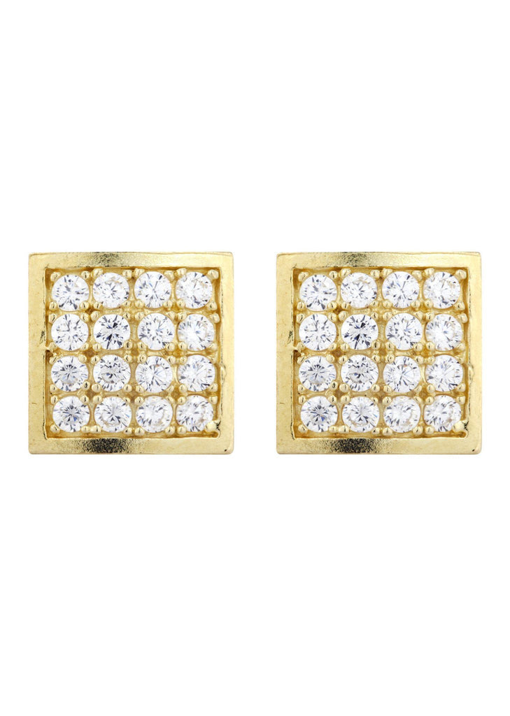 Square Cz 10K Yellow Gold Earrings | Appx 3/8 Inches Wide Gold Earrings For Men FROST NYC 