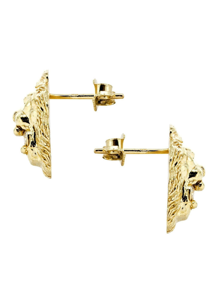 Lion Head 10K Yellow Gold Earrings | Appx 3/8 Inches Wide Gold Earrings For Men FROST NYC 